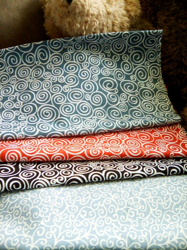 Cotton material, swirl designs, blue, red, black, gray colors, 9" x 43"